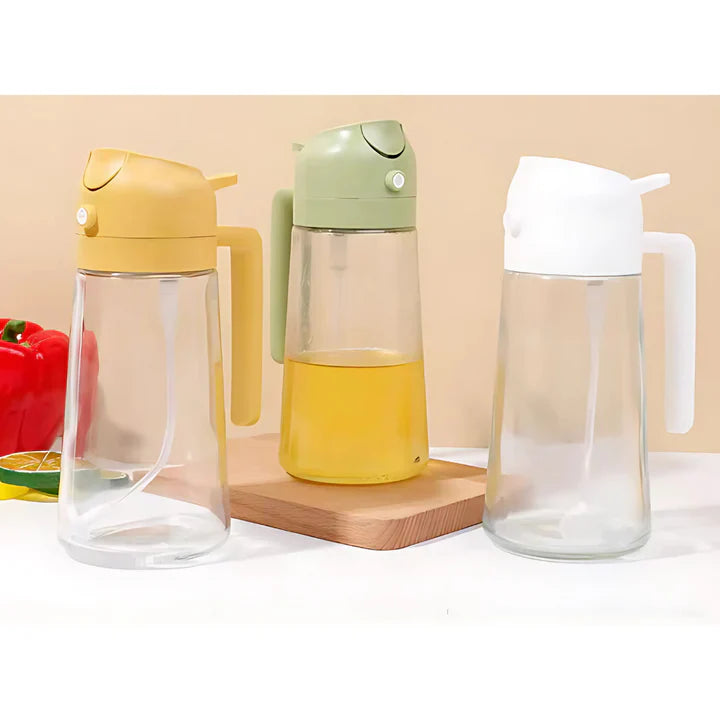 Oljedispenser 1+1 GRATIS: 2-i-1 olje- og væskedispenser i glass for helling og spraying