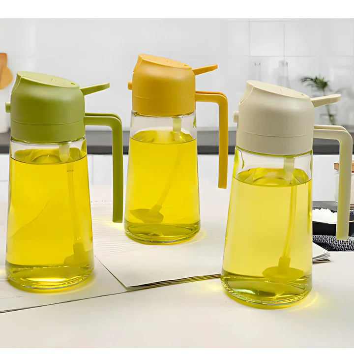 Oljedispenser 1+1 GRATIS: 2-i-1 olje- og væskedispenser i glass for helling og spraying