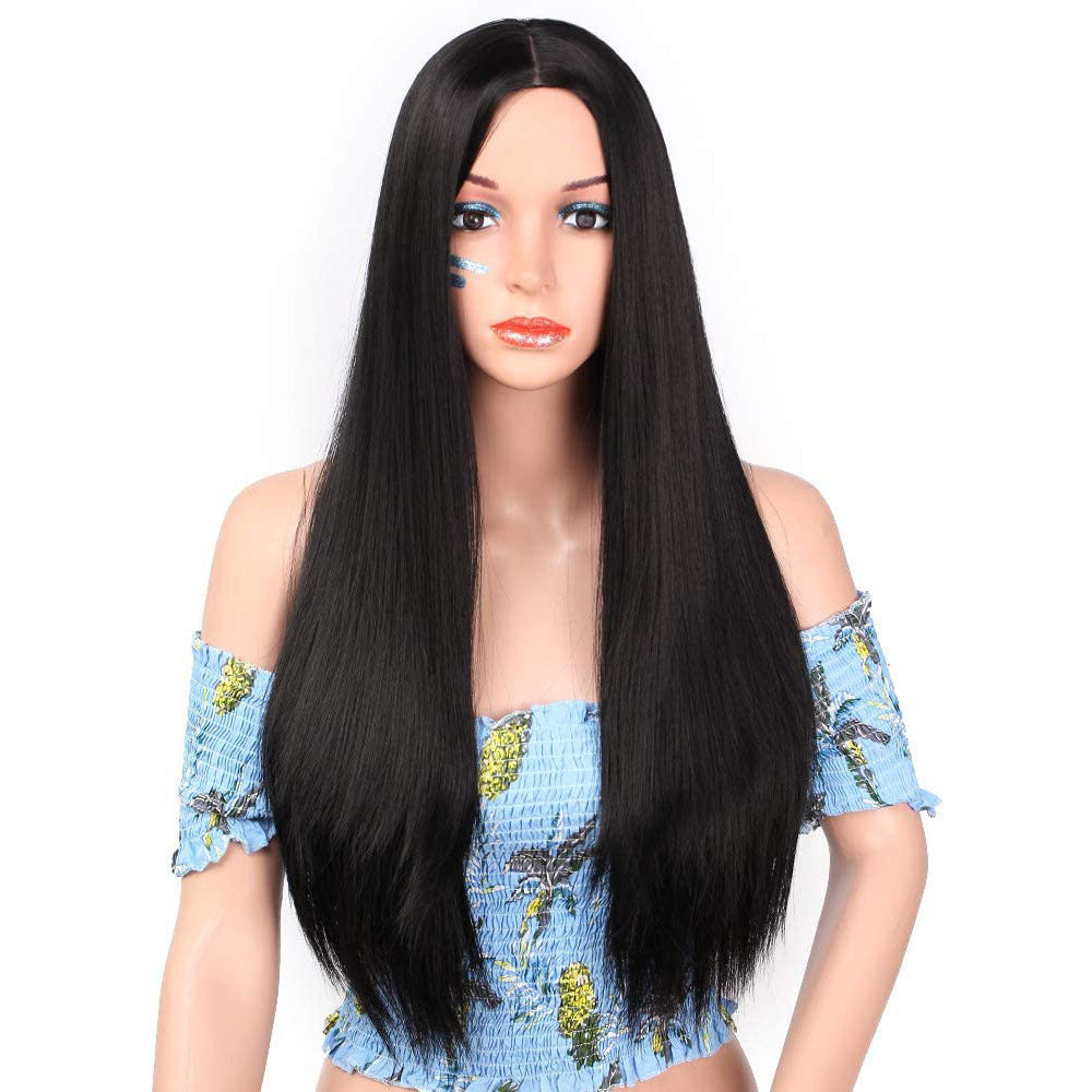 Full Headgear Style Split Black Long Straight Fashion Wig