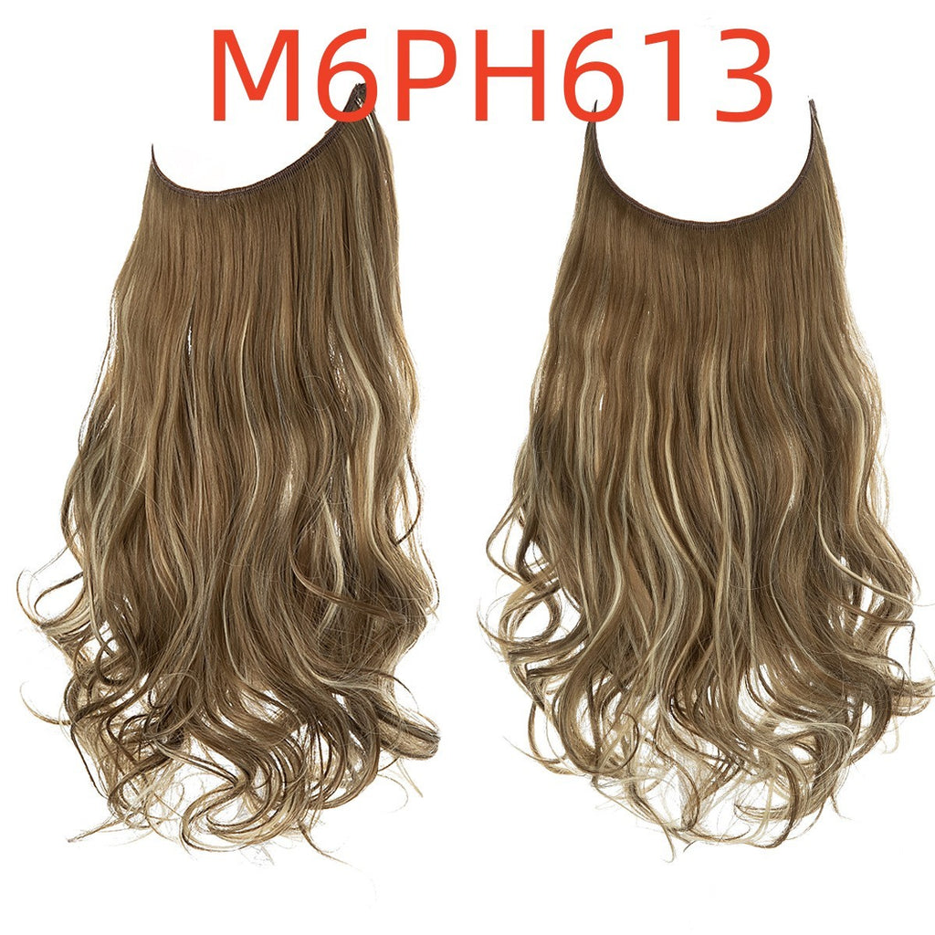 Wig Female Fish Line Type Long Curly Hair Chemical Fiber Extension Piece Matte High Temperature Silk Fish Silk Thread Wig Piece