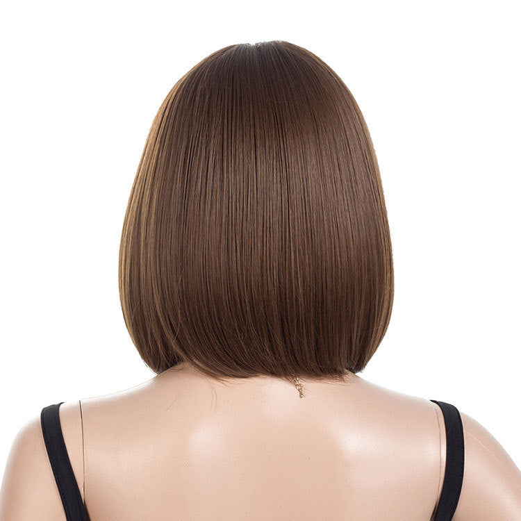 Women's Brown Flat Bangs Short Straight Hair