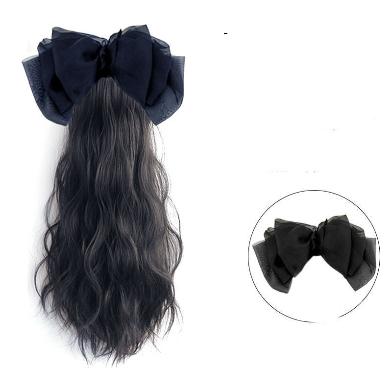 Women's Long Hair Bow High Ponytail Grip Clip