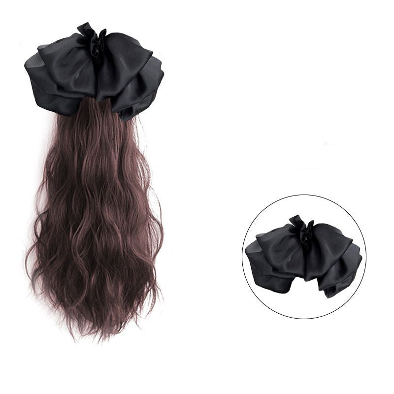 Women's Long Hair Bow High Ponytail Grip Clip