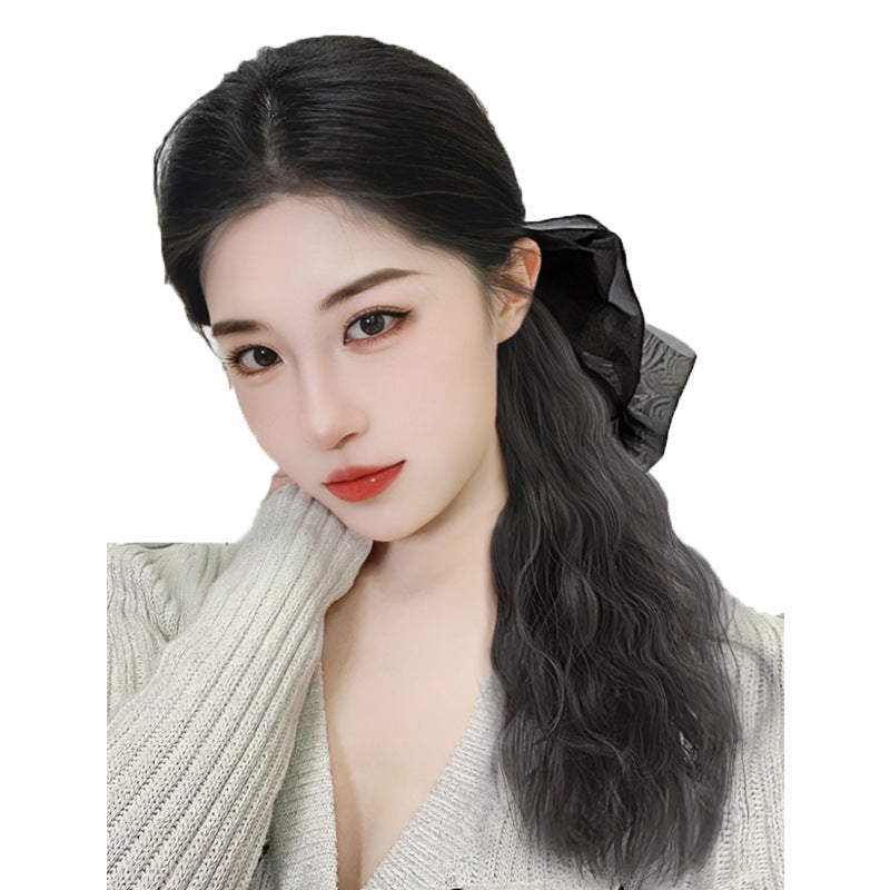 Women's Long Hair Bow High Ponytail Grip Clip