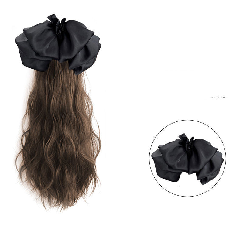 Women's Long Hair Bow High Ponytail Grip Clip