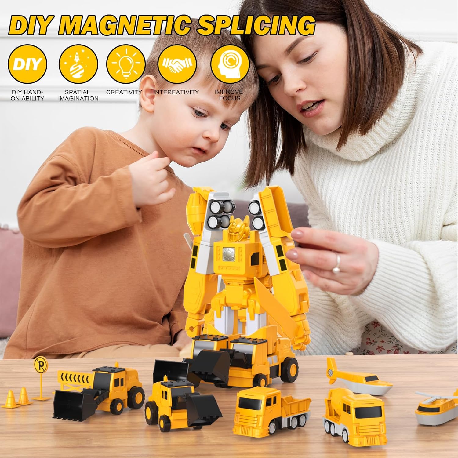 Magnetisches Transform-Engineering-Auto, zusammengebautes Spielzeug 