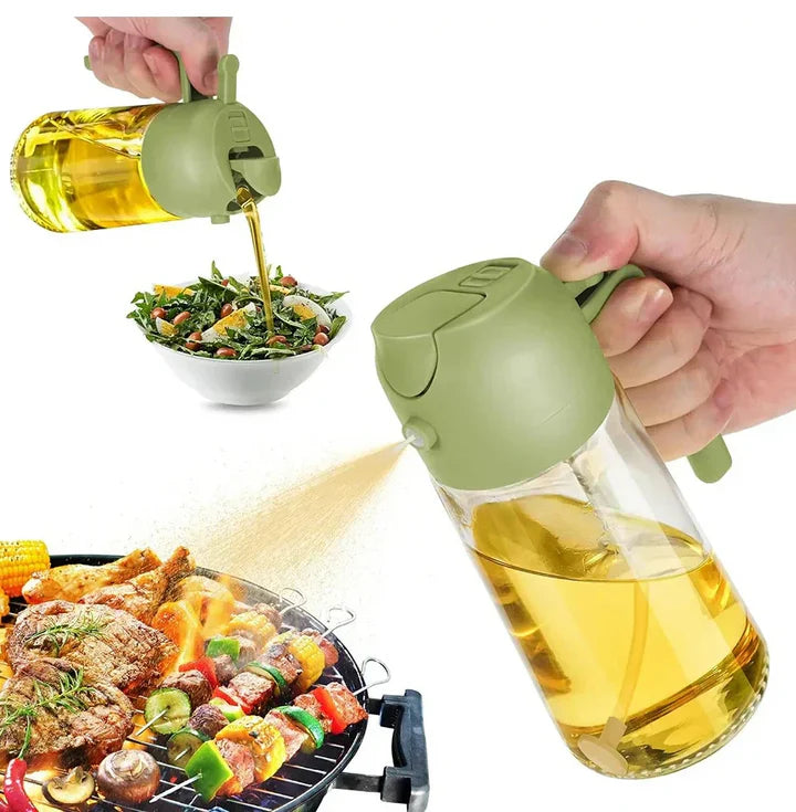 Oljedispenser 1+1 GRATIS: 2-i-1 olje- og væskedispenser i glass for helling og spraying