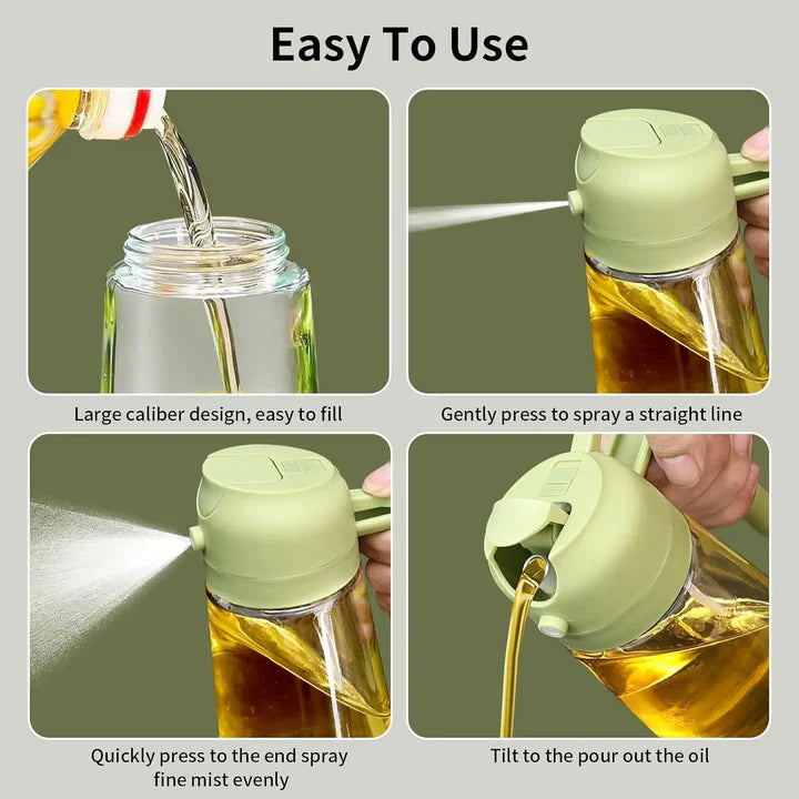 Oljedispenser 1+1 GRATIS: 2-i-1 olje- og væskedispenser i glass for helling og spraying